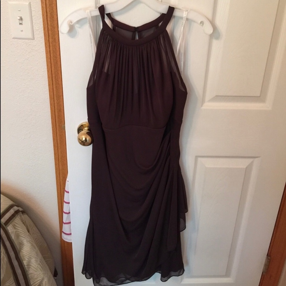 Ruffly truffle colored bridal dress